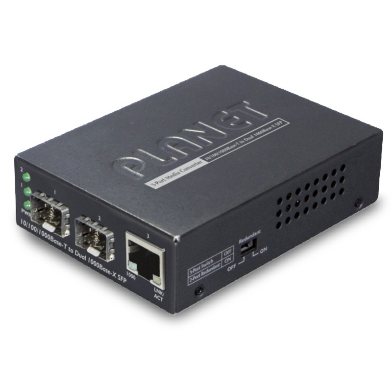 Planet 10/100/1000BASE-T to Dual 100/1000BASE-X SFP Media Converter
