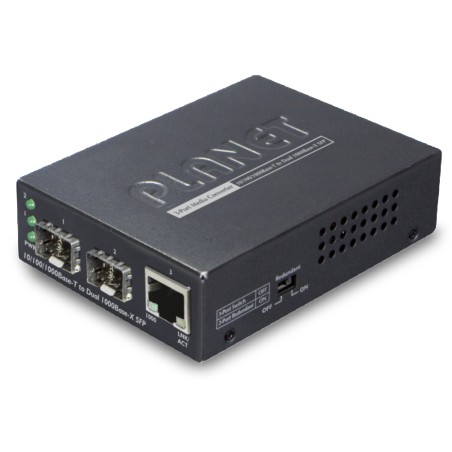 Planet 10/100/1000BASE-T to Dual 100/1000BASE-X SFP Media Converter